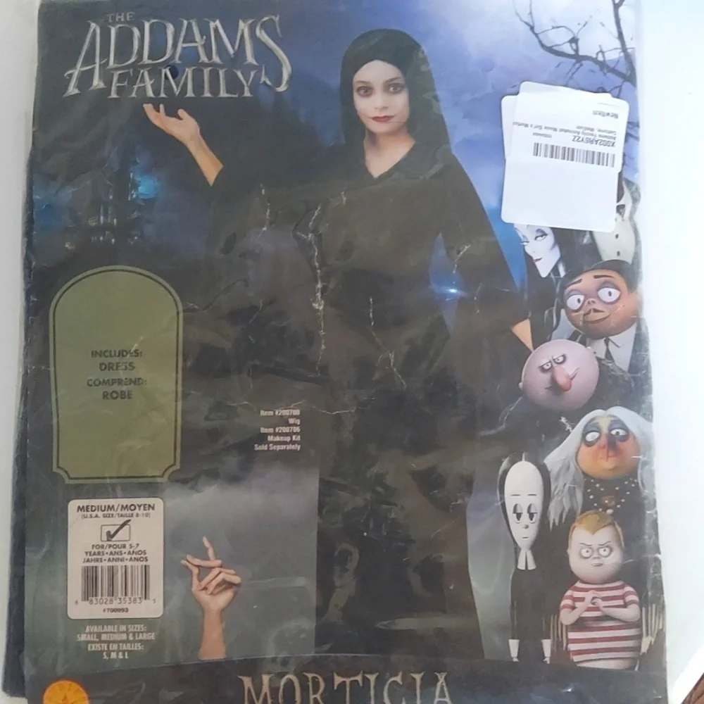 Officially Licensed Addams Family Girl's Morticia Costume + Wig - size